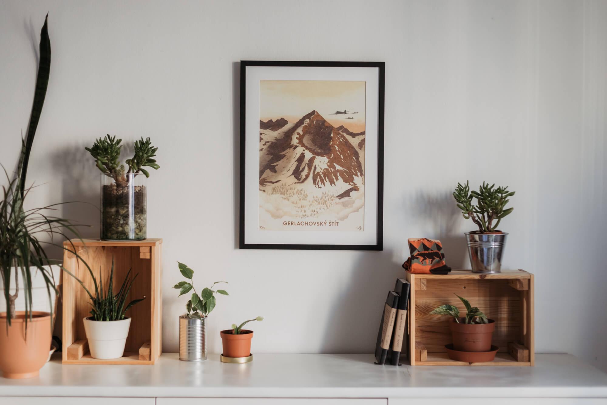 Poustr: Gerlachovský štít, Vysoké Tatry, SNP, Frenky Hříbal, LiLisunov Li-2, poctivý slovenský plagát, Československo, limitovaná kolekcia