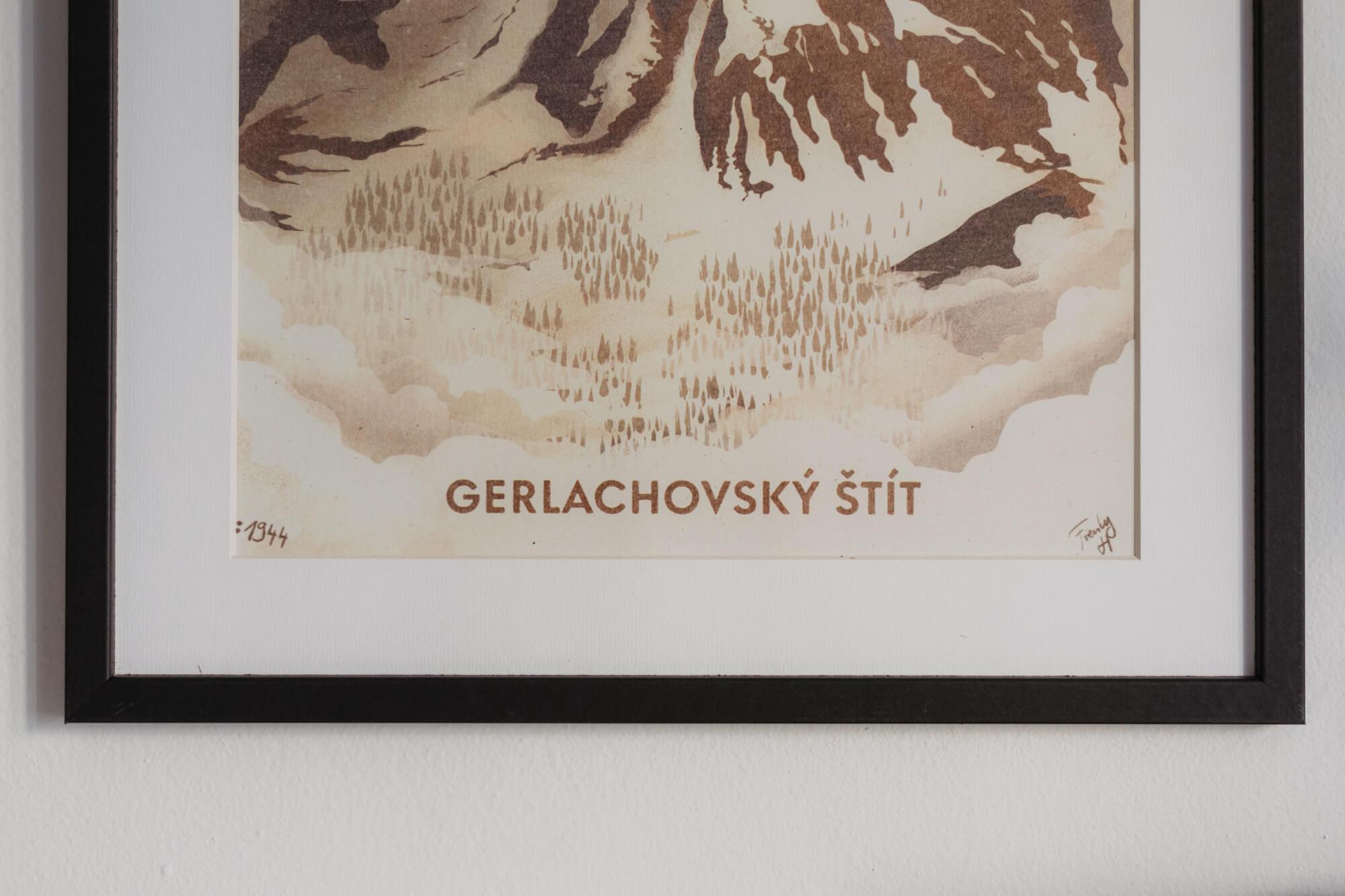 Poustr: Gerlachovský štít, Vysoké Tatry, SNP, Frenky Hříbal, LiLisunov Li-2, poctivý slovenský plagát, Československo, limitovaná kolekcia