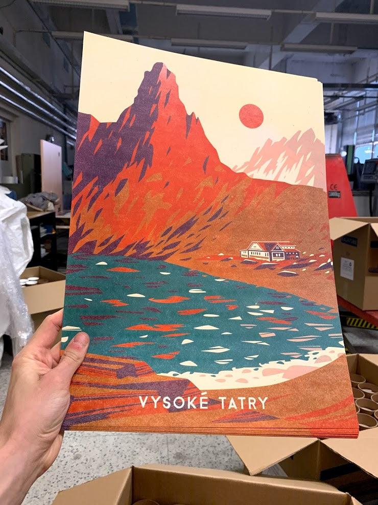 Poustr: Chata pri Zelenom plese, Adrián Macho, Brnčalka, Zelené pleso, Jastrabia veža, Jahňací štít, národný park, Vysoké Tatry, TANAP, poctivý slovenský plagát